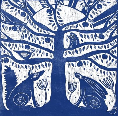 'Tree of Life' Linocut by printmaker Mariann Johansen-Ellis #WomensArt