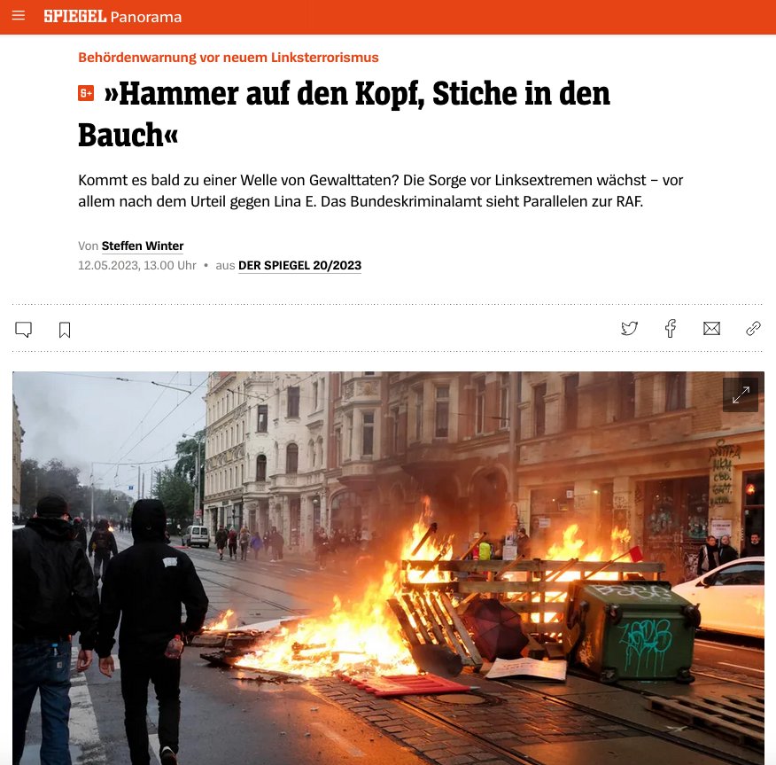 RassismusT's tweet photo. Die letzten Wochen wieder Schlagzeilen zum #rechtenTerror und #Rassismus in #kaltland, daher muss gleich vor einer angeblichen neuen RAF im Rahmen des #AntifaOst-Verfahrens gewarnt werden mit Artikel voller Fehler und #Copaganda. https://t.co/yd9D14C3wk