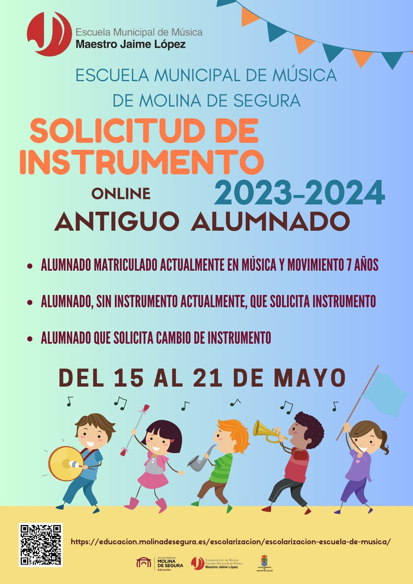 Conservatorio Maestro Jaime López (@conservatoriom2) on Twitter photo SOLICITUD DE INSTRUMENTO 23/24 PARA ANTIGUO ALUMNADO DE LA ESCUELA MPAL. DE MÚSICA
- Alumnado matriculado actualmente en "Música y movimiento 7 años.
- Alumnado sin instrumento actualmente, que solicita instrumento.
- Alumnado que solicita cambio de instrumento.
<a href="/AytMolinaSegura/">Ayuntamiento de Molina Segura</a> SOLICITUD DE INSTRUMENTO 23/24 PARA ANTIGUO ALUMNADO DE LA ESCUELA MPAL. DE MÚSICA
- Alumnado matriculado actualmente en "Música y movimiento 7 años.
- Alumnado sin instrumento actualmente, que solicita instrumento.
- Alumnado que solicita cambio de instrumento.
<a href="/AytMolinaSegura/">Ayuntamiento de Molina Segura</a>
