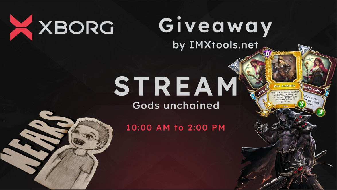 [STREAMING]🍿🎥

➡️Live ON : 10h -> 14h sur <a href="/GodsUnchained/">Gods Unchained</a>   

C'est l'heure du DUDUDUDUUUEEL⚔️🔥

🎁Giveaway :
- x1 Port Authority GOLD
- x2 Dragonkin Caller
by <a href="/IMXToolsNet/">IMX Tools</a> 

📌Twitch : twitch.tv/nears_stream 

#NFTGiveaways #NFTgaming #Web3Game #twitchstreamer <a href="/xborg_official/">XBorg</a>