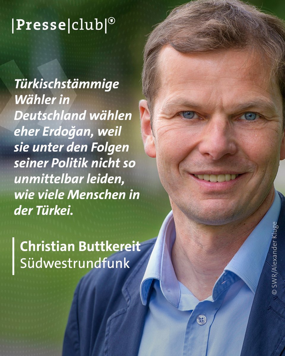 In Deutschland bekommt Erdoğan viele Stimmen von türkischstämmigen Menschen. @cbuttkereitARD und @hasnainkazim haben unterschiedliche Erklärungsansätze. Woher kommen die Stimmen für Erdoğan? #presseclub #türkeiwahl