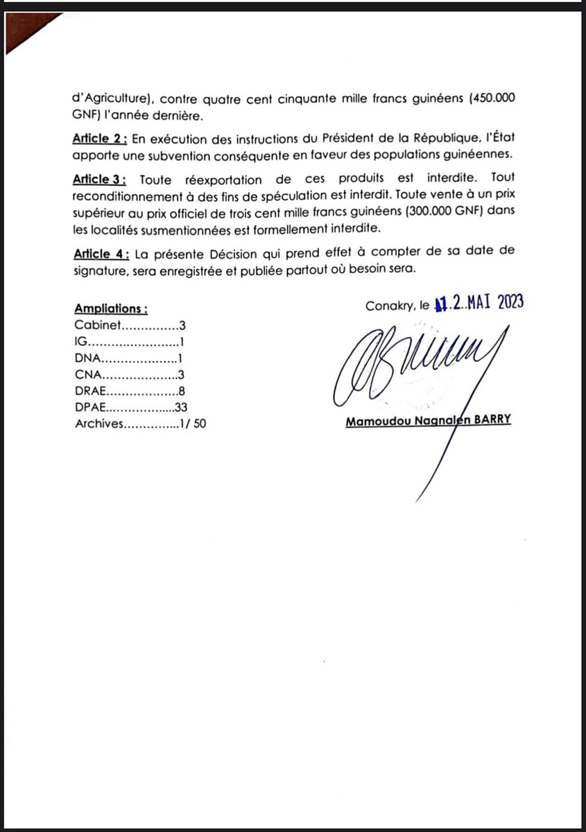 🚨| 𝐃𝐞́𝐜𝐢𝐬𝐢𝐨𝐧: 𝐋𝐄 𝐏𝐑𝐈𝐗 𝐃𝐄 𝐕𝐄𝐍𝐓𝐄 𝐃𝐔 𝐒𝐀𝐂 𝐃’𝐄𝐍𝐆𝐑𝐀𝐈𝐒 𝐃𝐄 𝟓𝟎𝐊𝐆 𝐄𝐒𝐓 𝐅𝐈𝐗𝐄́ 𝐀̀ 𝟑𝟎𝟎.𝟎𝟎𝟎 𝐆𝐍𝐅