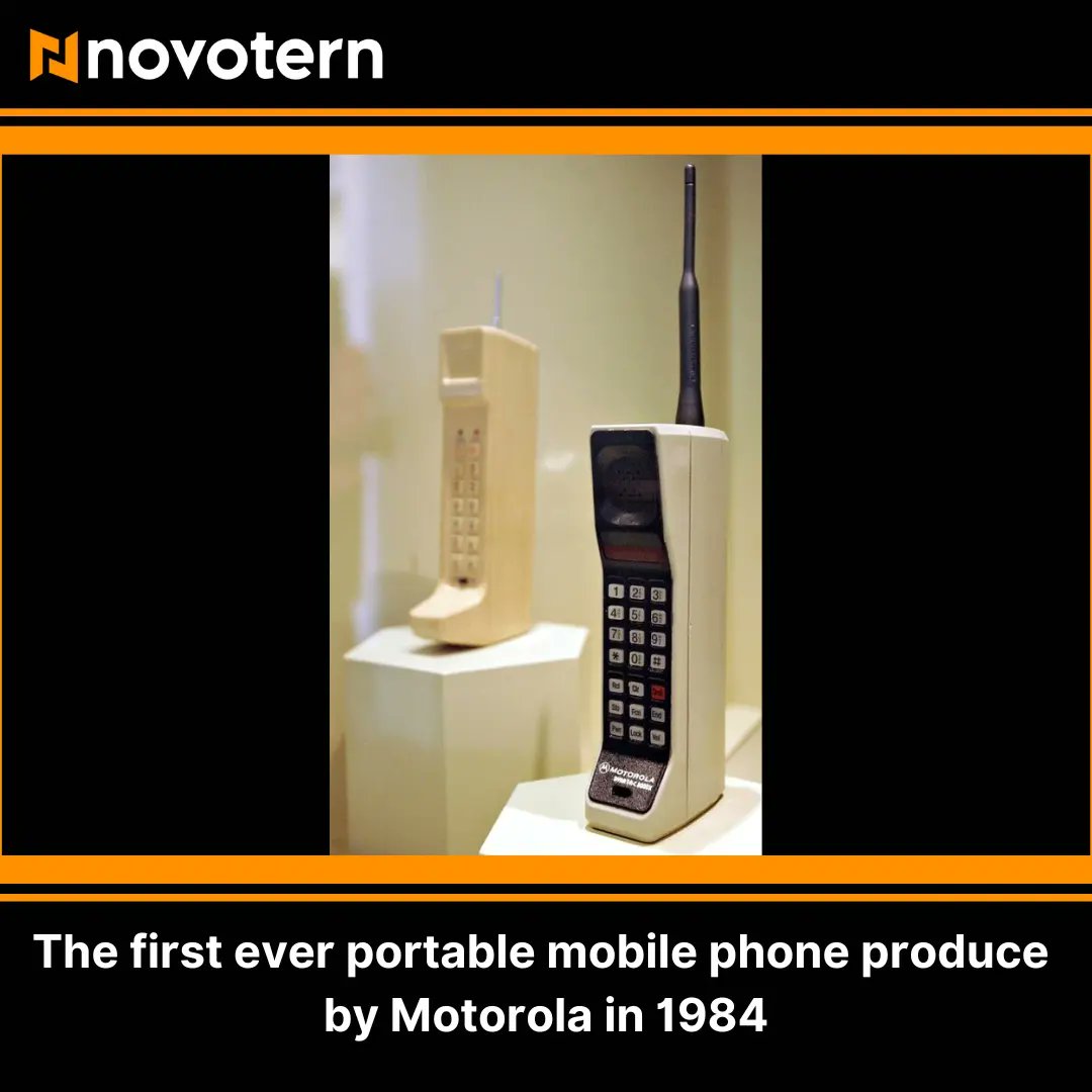 novotern's tweet image. The phone was a 9-inches tall, weighed 2.5 pounds, had 30 minutes of battery life, and sold for $4,000.
Motorola produced the DynaTAC cell phone in 1984 after more than a decade of work in cellular research and technology.
#techfunfact #funfact #novotern #educationweek