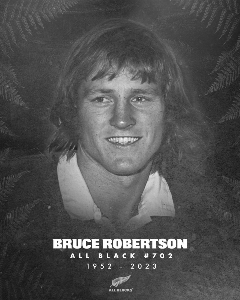 AllBlacks's tweet photo. We are saddened by the passing of Bruce Robertson, All Black #702. Bruce played over 100 games for the All Blacks, including 34 Test Matches. 

We send our condolences to his family and loved ones at this sad time 🖤 https://t.co/fhrS7M8U2Z