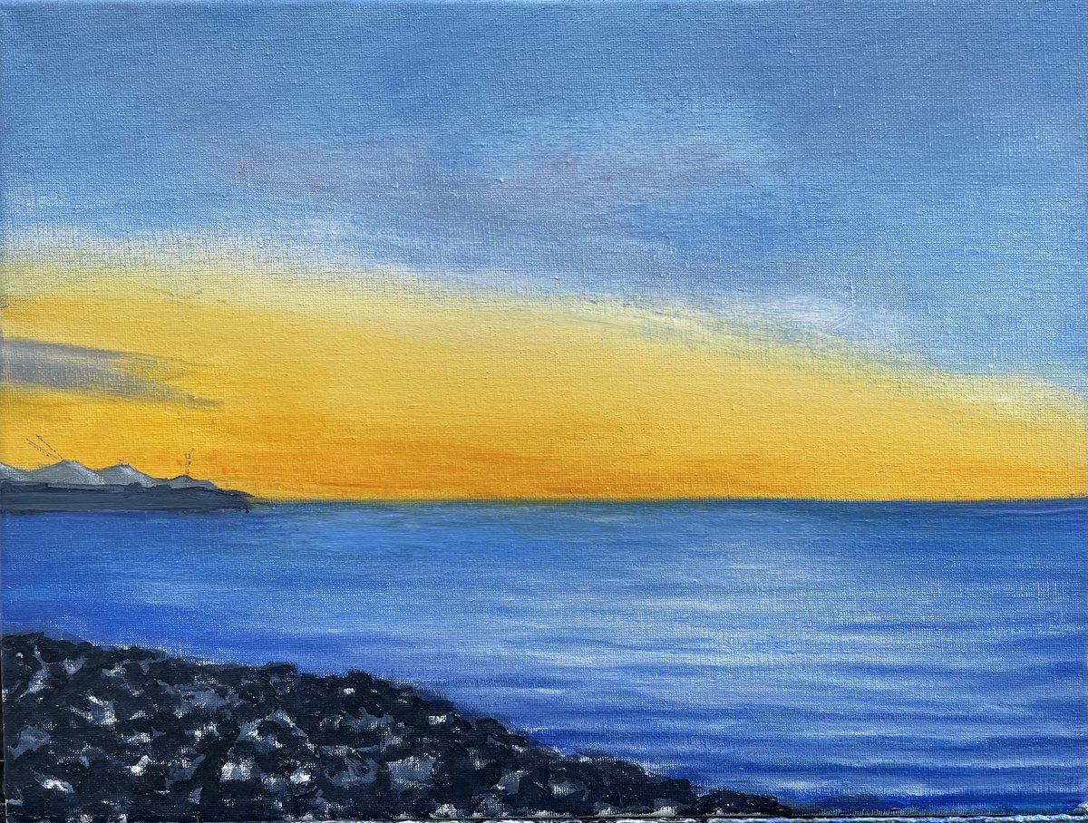 Jamiepaintings's tweet photo. Sunrise over the barrage. Let it be warm #artistontwitter #paintings #artforsale #oilpaintings #seascapes https://t.co/7CmD0p1Hlz