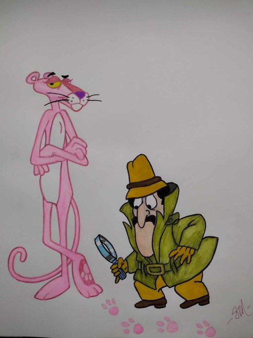 2nd drawing tonight. The Pink Panther with the Inspector. https://t.co/yIGQ6MjSNg