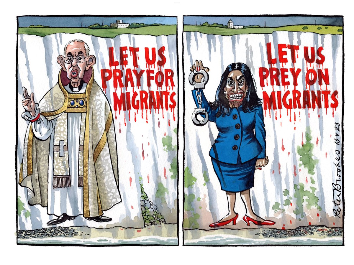 My cartoon @TheTimes Saturday. #IllegalMigrationBill ‘morally unacceptable’ - #ArchbishopOfCanterbury. Too right it is. #SuellaBraverman #smallboats