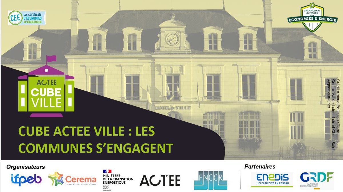 GRDF's tweet photo. 📆 Webinaire du lancement #ACTEE #CUBEvilles, concours d’économies d'#énergie piloté par le programme ACTEE @FNCCR, en collaboration avec @IFPEB @CeremaCom et en partenariat avec @enedis #GRDF.
💻 16/05/23 - 11h/12h
 Inscription ➡ : https://t.co/1XSqRFa54j
 #Sobriété #CollTerr https://t.co/VxPlP18Tj2
