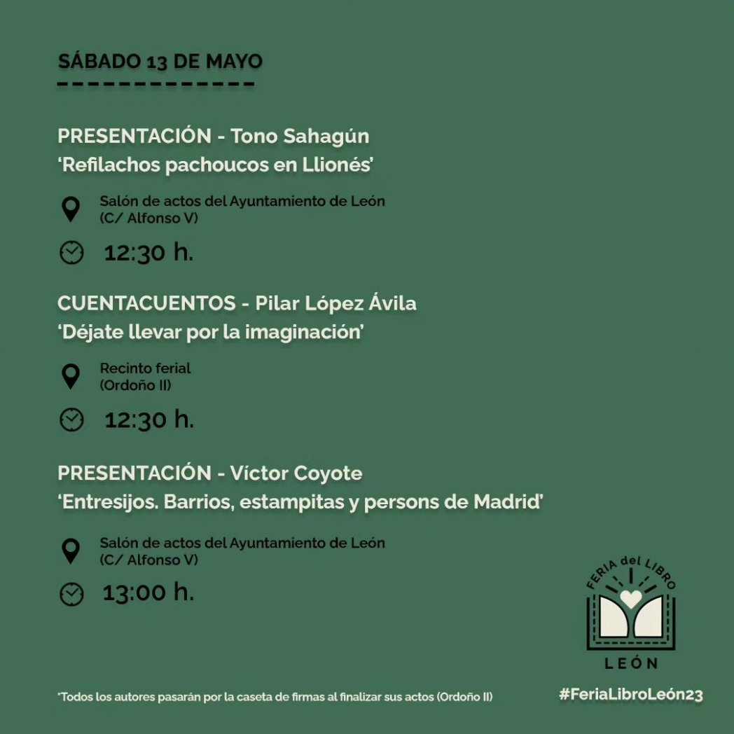 ferialibro_leon's tweet photo. (🧵)

🗺️ Descubriremos Madrid de forma ilustrada con Víctor Coyote 
⚽ Nos uniremos a la celebración del centenario de la @CyDLeonesa 
🎼 Celebraremos un filandón musical con @Promusicantes 

¡Muchas firmas y más!

#FeriaLibroLeón23 https://t.co/wA4c5vVn2F