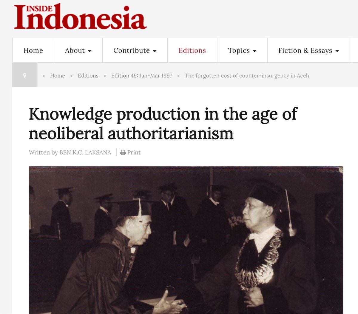 Wrote a new essay for <a href="/InsideIndo/">Inside Indonesia</a> on the neoliberalization, precaritization &amp; the acceptance of authoritarianism by Indonesian academics. This essay is basically just me reflecting on some of my really awful experiences as an Indonesian academic 🥲

insideindonesia.org/knowledge-prod…