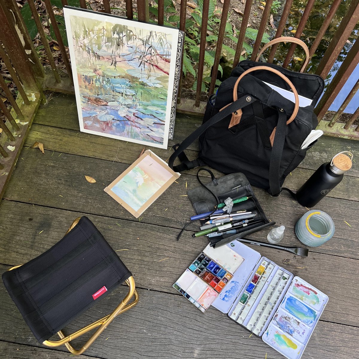 MySquiggles's tweet photo. One of my recent favourites (sold), with a lily pond in Botanical Gardens, #Singapore. I spent a few days painting there, experimenting with colours and different approaches. A subject different from that in my comfort zone, to challenge my thinking and skill #watercolour https://t.co/hcAGDhOU0J