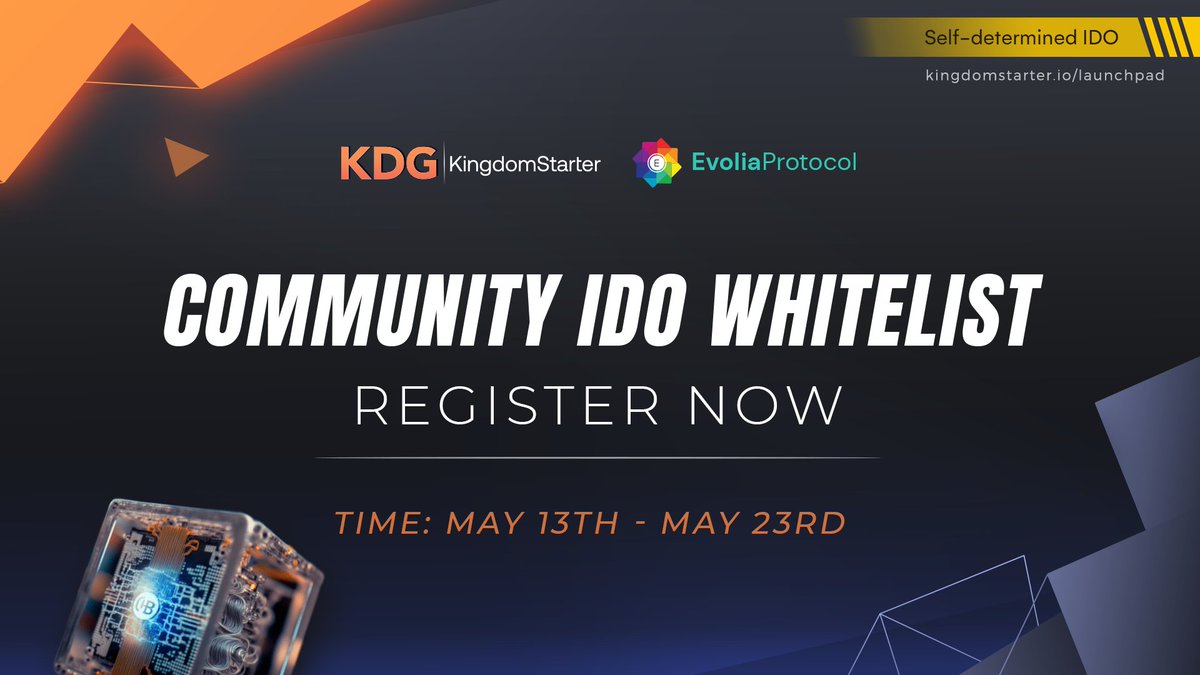 KingdomStarter (@kingdomstarter) on Twitter photo #Community IDO #Whitelist Registration for
<a href="/EvoliaProtocol/">EvoliaProtocol</a> is OPENING 🔔
🗓Whitelist Period: 8AM May 13th — 9AM May 23rd (UTC)
📗How to join
1️⃣Step 1: Stake at least 5,000 KDG at pool 3 (lockup 1 day)
2️⃣Step 2: Do media tasks
3️⃣Step 3: Fill in this form: #Community IDO #Whitelist Registration for
<a href="/EvoliaProtocol/">EvoliaProtocol</a> is OPENING 🔔
🗓Whitelist Period: 8AM May 13th — 9AM May 23rd (UTC)
📗How to join
1️⃣Step 1: Stake at least 5,000 KDG at pool 3 (lockup 1 day)
2️⃣Step 2: Do media tasks
3️⃣Step 3: Fill in this form: