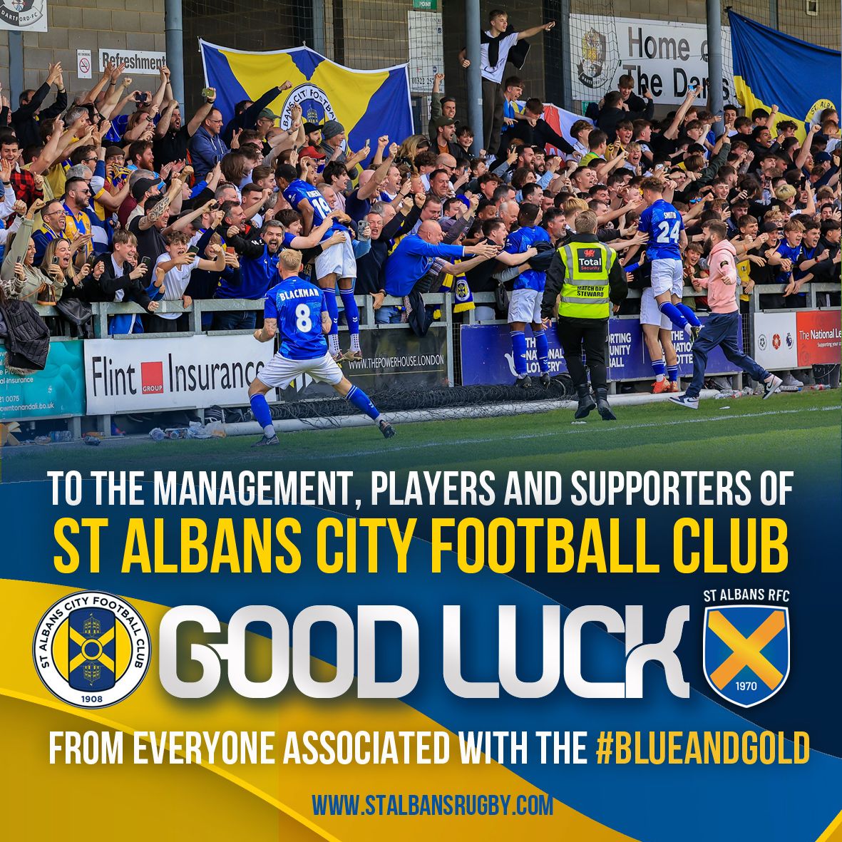 We would like to wish our city neighbours @stalbanscityfc good luck in their play off final @OxCityFC tomorrow. We're all behind you! 🏆 @EmberDesigns @RUready4Wood @NPMetcalfe #stalbans #rugby #hertsrugby #blueandgold