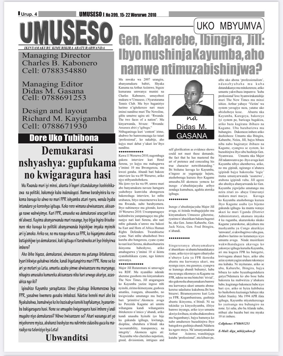 be_johns's tweet photo. Kera mu #Rwanda hahozeho itangazamakuru ryigenga ryarimo ba Charles Kabonero, JB Gasasira, Didas Gasana, Jean Leonald Rugambage💔Charles Ingabire💔 Eric Udahemuka, Nelson Gatsimbazi, Mugisha Furaha hamwe n’abandi benshi. 
Abatariciwe mu gihugu barahunze, abandi bicirwa mubuhungiro, abandi babuzwa kuzagaruka mu gihugu cyabo. 

Muve ku IGIHE gitangaza inkuru mpimbano,  gicengeza amatwara y’ishyaka riri kubutegetsi, kikagira bamwe ibitangaza badakwiriye, abandi kikabagira ibicibwa muri gakondo yabo. 

Imana ihe iruhuko ridashira Charles Ingabire wiciwe muri #Uganda na Jean Leonard Rugambage warasiwe mu Rwanda azira gutangaza ukuri ku nkuru z’iraswa ry’abasirikare bari bahunze ubutegetsi bwa Kagame.