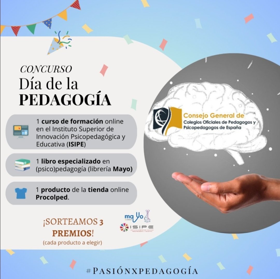 COPYPCV's tweet photo. 🎊🎊🎊🎊🎊 #DÍADELAPEDAGOGÍA,🎊🎊🎊 el día de la #Pedagogía  en todas las etapas, ámbitos y momentos de la vida.
#PasionXPedagogía #celebración  #psicopedagogos #pedagogos 
🎊🎊❤️¿QUIERES UNIRTE A LA 👉#CELEBRACIÓN ❓
👉Si es así, participa y gana #uno #de los #Premios. CÓMO❓👇 https://t.co/FhtOw9kBi9
