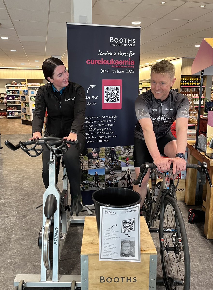 BoothsCountry's tweet photo. Darren is raising money for Cure Leukaemia with Sarah at Fulwood. Come say hello and support awareness! 🚴 https://t.co/UfDvsLJaoy