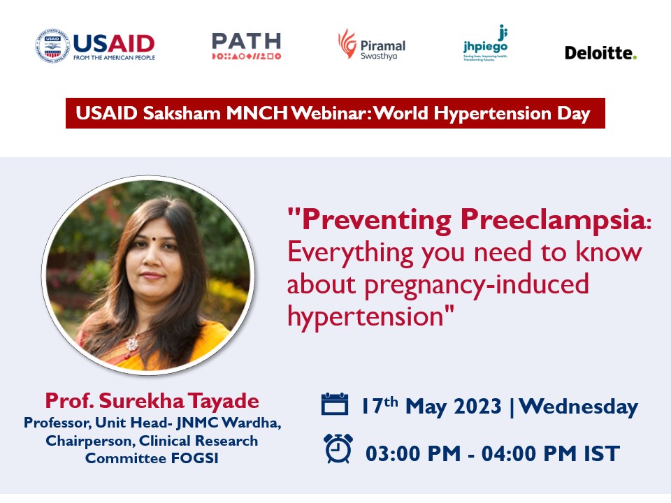 Join our webinar on preventing preeclampsia this #WorldHypertensionDay! 
Learn about risks, prevention, &amp; management of pregnancy-induced hypertension from Prof. Surekha Tayade.
Register now: bitly.ws/Es9m
