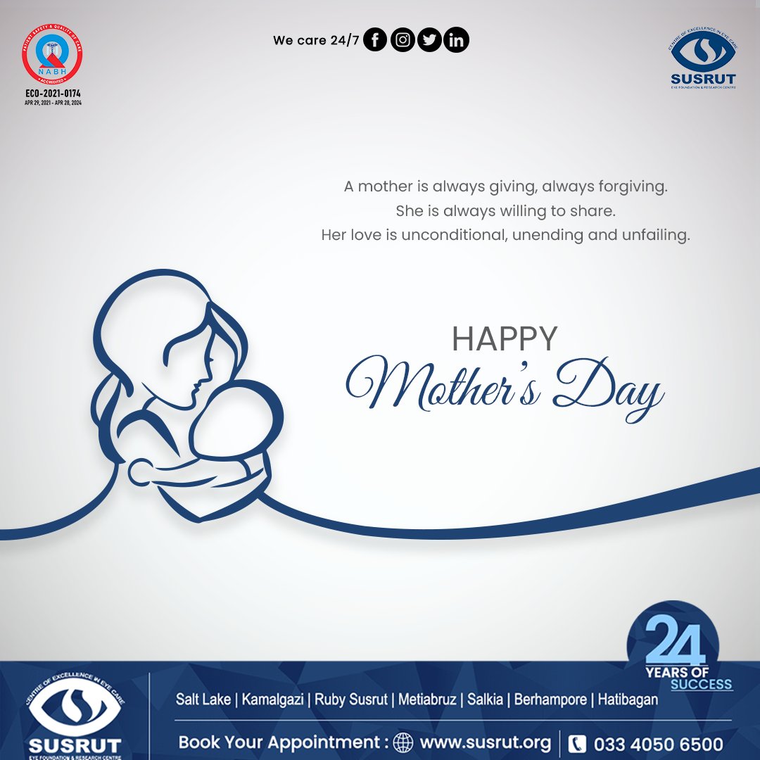 susruteyehosp's tweet photo. Nobody showers you with unconditional love and forgiveness like mothers do, 𝐇𝐚𝐩𝐩𝐲 𝐌𝐨𝐭𝐡𝐞𝐫’𝐬 𝐃𝐚𝐲 𝐭𝐨 𝐚𝐥𝐥 𝐭𝐡𝐞 𝐌𝐨𝐦! You’re our everything and more!
https://t.co/UCXa7sopg0
.
.
.
#SusrutEyeFoundation #Susrut #ruby #MothersDay https://t.co/8IUlp1nIIC