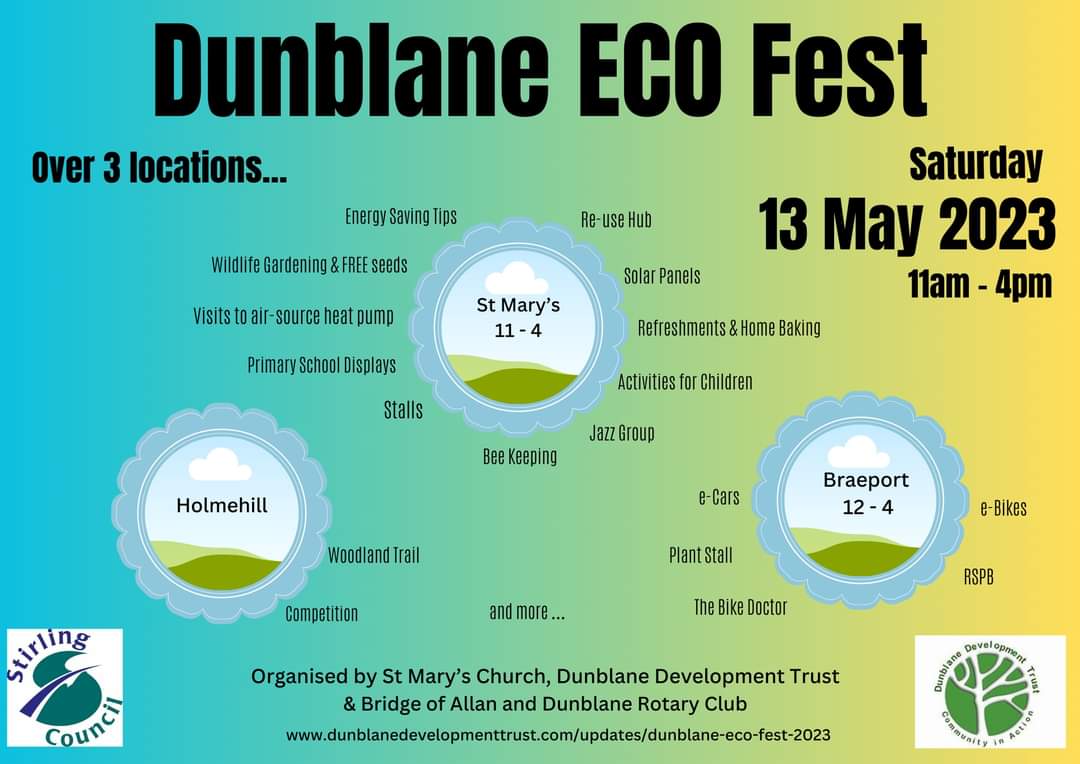 Pop along to Dunblane Eco Fest today to see Newton's Eco work on display. There will be lots of other fun and informative stands and activities too. #community <a href="/KSBScotland/">Keep Scotland Beautiful</a>