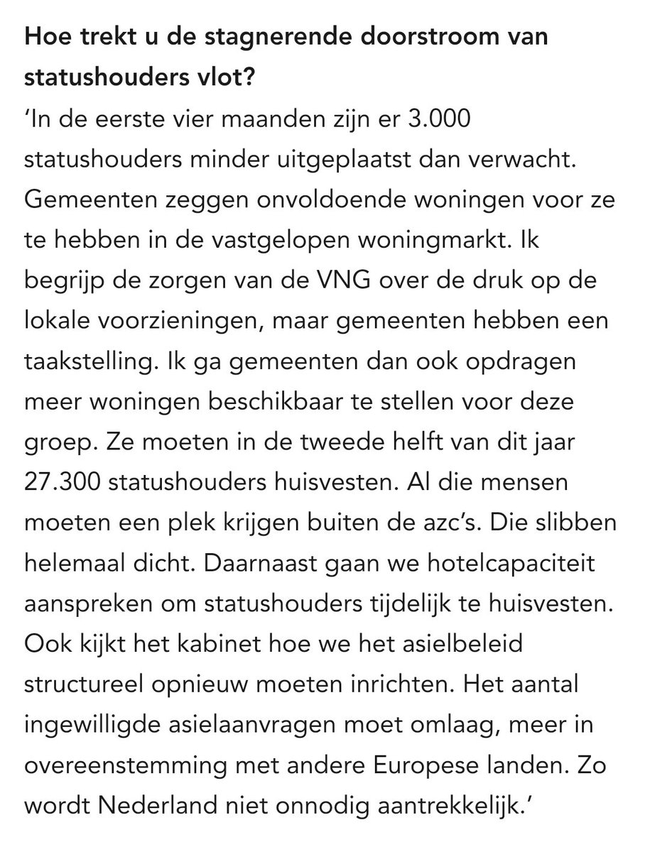 laevbb's tweet image. Gemeenten geven aan dat ze te weinig huizen hebben voor het enorme aantal statushouders dat ze moeten plaatsen v/h kabinet.

De oplossing van staatssecretaris Van der Burg? De taakstelling voor diezelfde gemeenten verhogen.

Wat moeten we dan? Onze inwoners uit hun huizen zetten?
