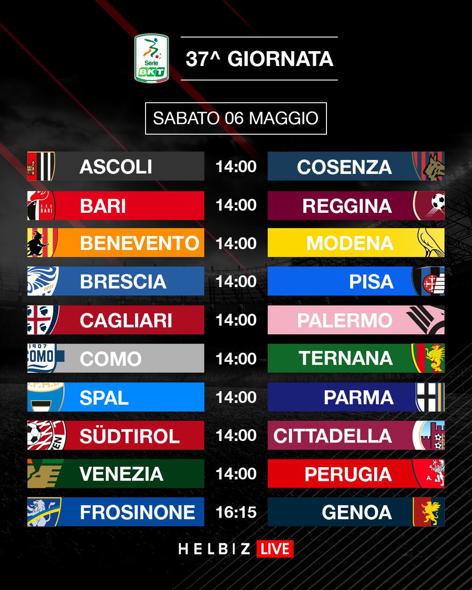 Giornata 37 di #SerieBKT ⚽
Penultimi fondamentali punti a disposizioni da guadagnare per tutte le squadre 🚀