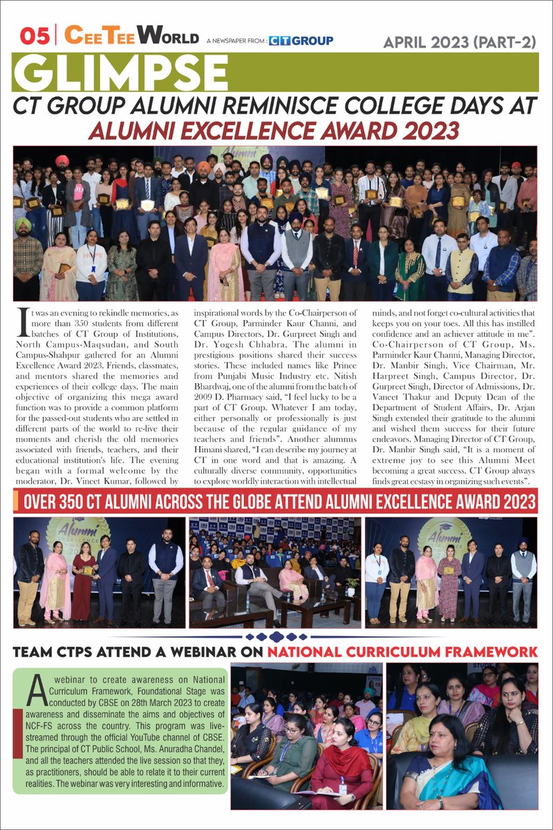 CT_University's tweet photo. Here is part two of the Cee Tee World Newsletter of April 2023. It covers the major activities of CT Group.
#ceeteeworld #April2023 #newsletter #CTG #CTU #jalandhar #punjab #bestplacement #besteducation #celebrating25years #silverjubilee #25yearsoflegacy #CTians #TeamCT https://t.co/S360PJ9D0K