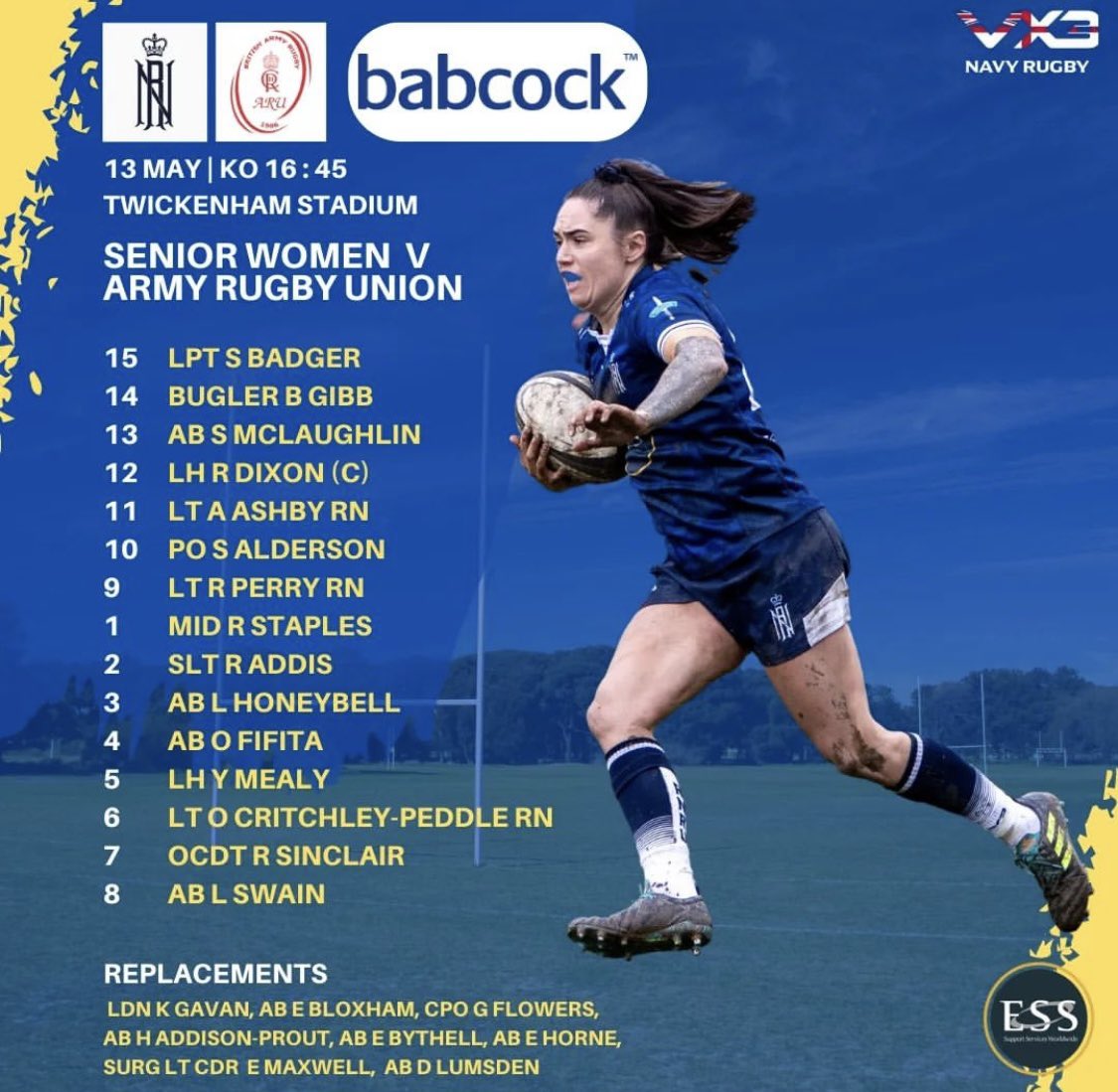 Super proud of my niece who is in the starting line up for #RoyalNavy women’s rugby today in the #armynavy game. Go Lai 💪