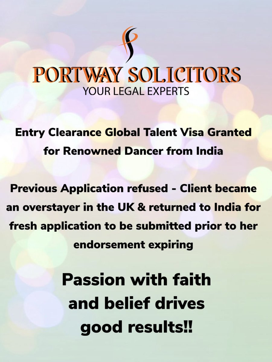 PortwaySol's tweet photo. #EntryClearance #GlobalTalentVisa #Granted for Renowned #Dancer from #India
Previous Application refused - Client became #overstayer in UK &amp; returned to India for fresh #application to be submitted prior to #endorsement expiring #Passion with #faith &amp; #belief drives #goodresults https://t.co/So3NFQfaGQ