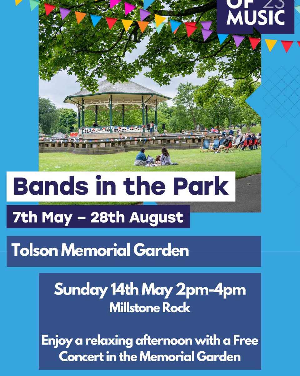 KirkleesMuseums's tweet image. Tomorrow! We are excited to be part of the Bands in the Park programme part of #KYOM23 running 7th May – 28th August. 

This Sunday (14th) we welcome #MillstoneRock to #TolsonMuseum.

Discover the full programme orlo.uk/d42H4
