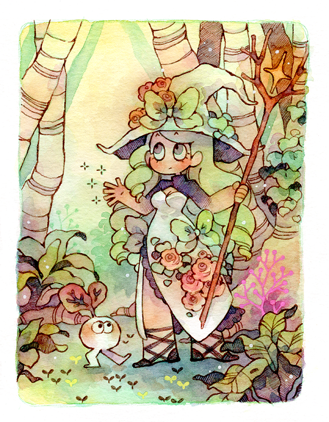Forest witch ✨ and her very nice turnip familiar 🌱#watercolors #illustration