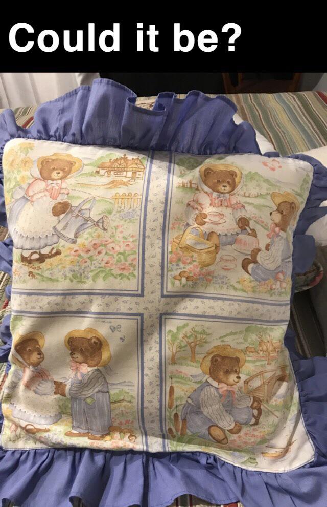 theMemesBot's tweet photo. This 50 year old pillow from my Grandmas house is fucking with me, right? https://t.co/jV6rJTtmAZ