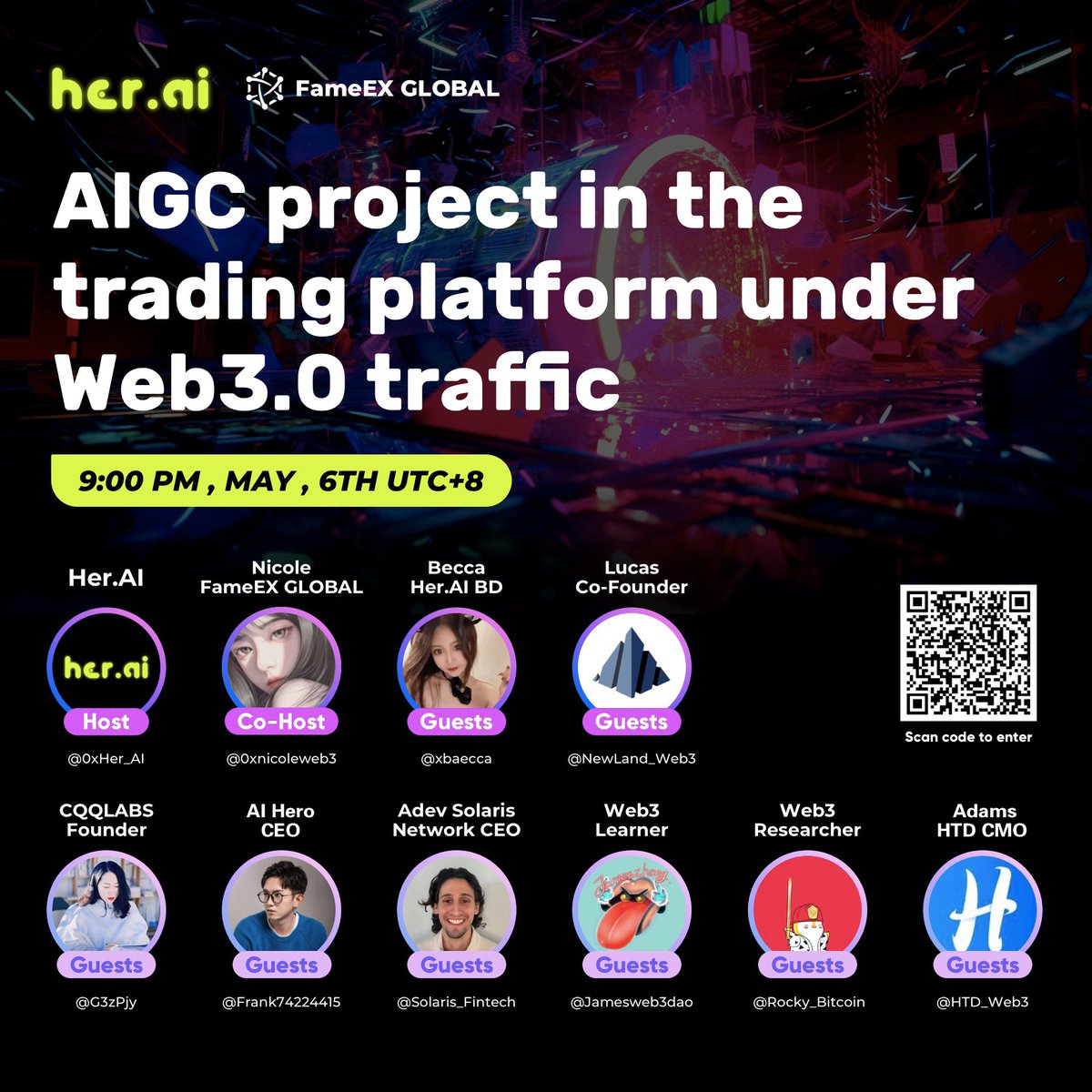 Her.AI x FameEX Twitter Spaces #AMA

🕙: May 6th, 9-10 PM (UTC)

🎁Lucky WL X 5、guaranteed WL X1
🎁Experience 💵30 USDT X10
🎁20 USDT  X5

Task👇
1·Follow @0xHer_AI &amp; <a href="/FameEXGlobal/">FameEX Global</a> &amp; <a href="/NewLand_Web3/">NewLand | $NEW</a>
2·❤️, RT &amp; Tag 3 Friends

🔔Set Reminder:x.com/i/spaces/1vOxw…