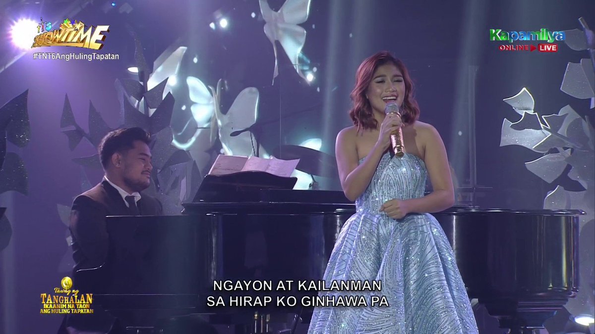 ABSCBN's tweet photo. Lyka Estrella belts out "Ngayon at Kailanman," receives standing ovation from the 'hurados.' #TNT6AngHulingTapatan https://t.co/M55w9sJgNo