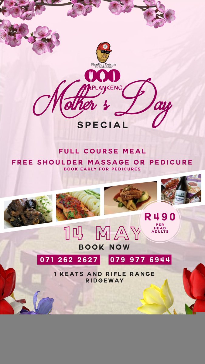 PhatguyC's tweet photo. Don't let procastination be the cause of not giving your mom a memorable day. Call 0712622627 now to book her mother's day  package. PhatGuy At Maplankeng, Ridgeway, jhb South https://t.co/ESJm5vJ5fU