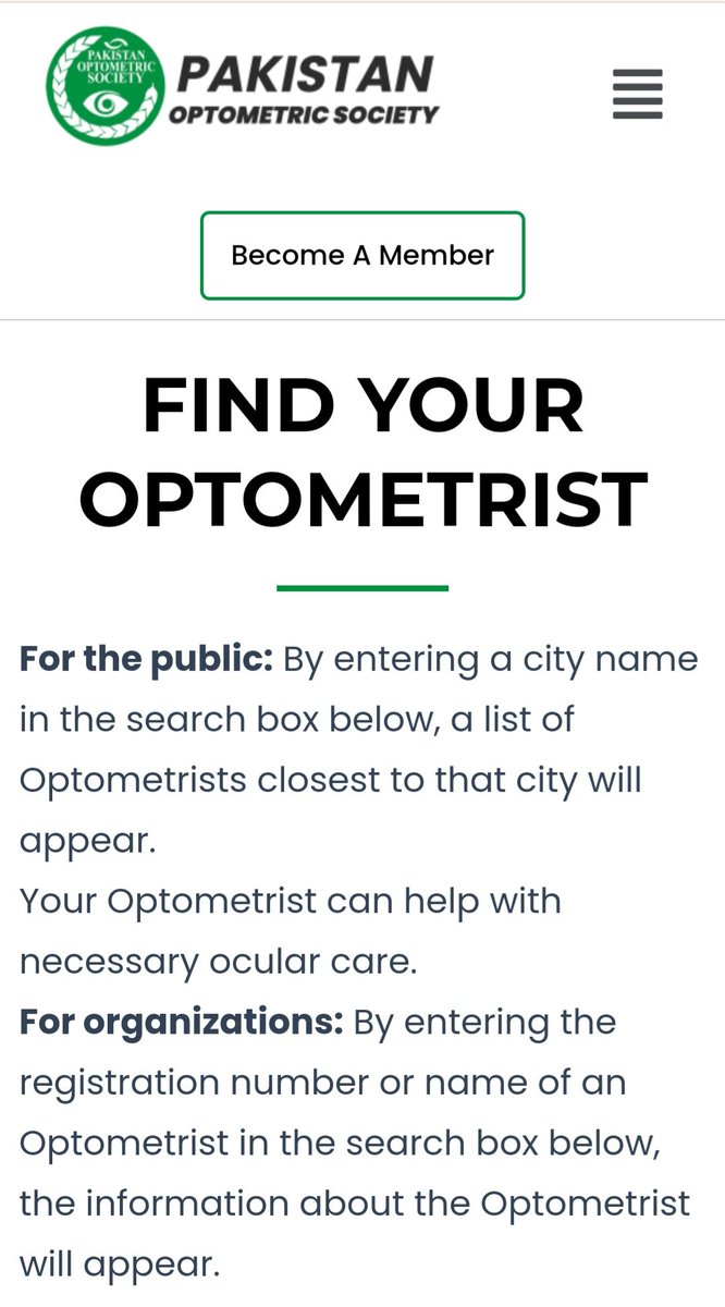 OptometristsPK's tweet photo. As promised, we have launched the 'Find Your Optometrist' section on our website. 

Optometrists registered with Pakistan Optometric Society (POS) can be searched on th3 POS website, in this section.

Visit our website for more details
https://t.co/iOfW2o6I3X https://t.co/UuzLN88VAL