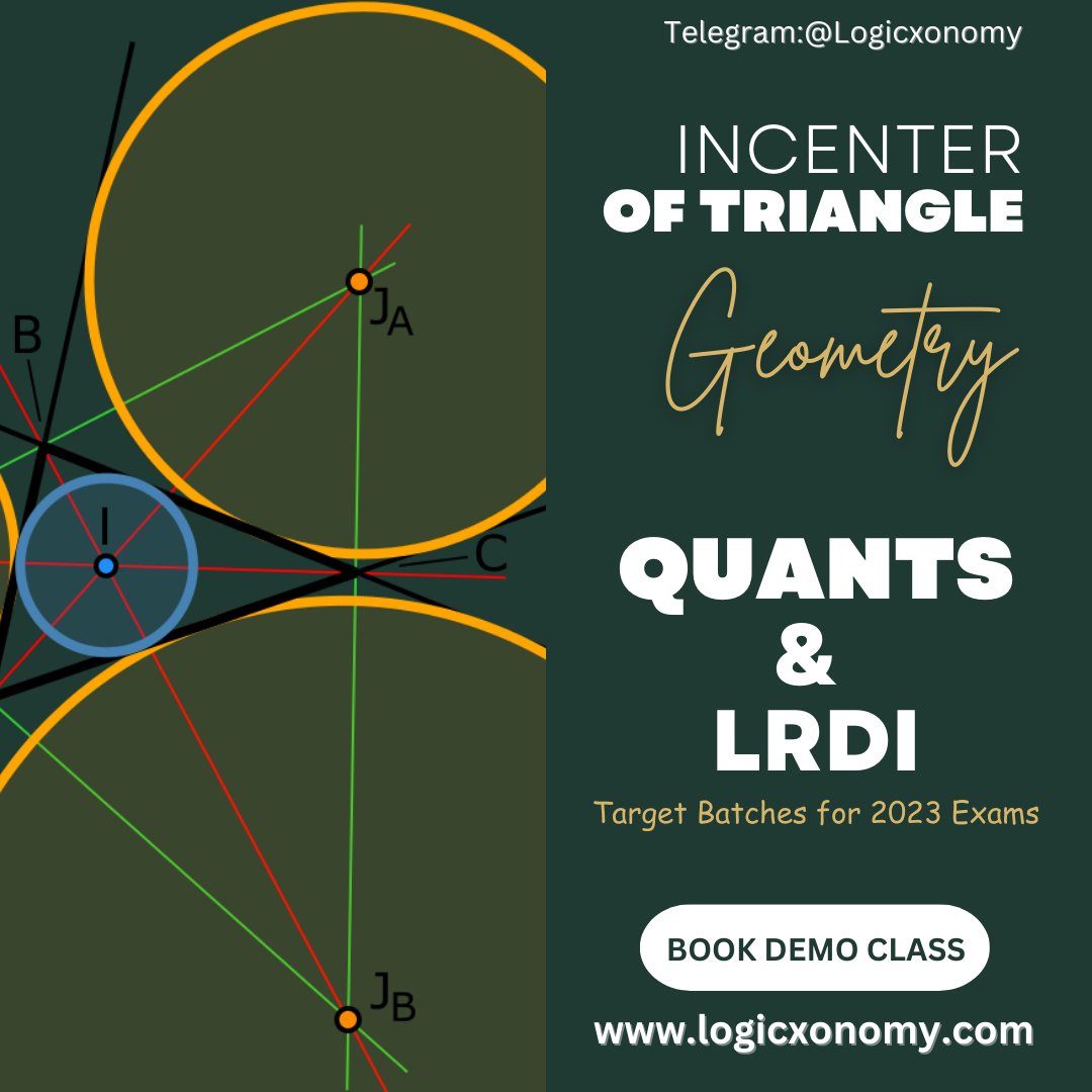 logicxonomy's tweet image. What is incenter, Inradius and Incircle? 
youtu.be/1lM7Gv_7UU4
Book demo class now
#logicxonomy #geometry #CAT2023
