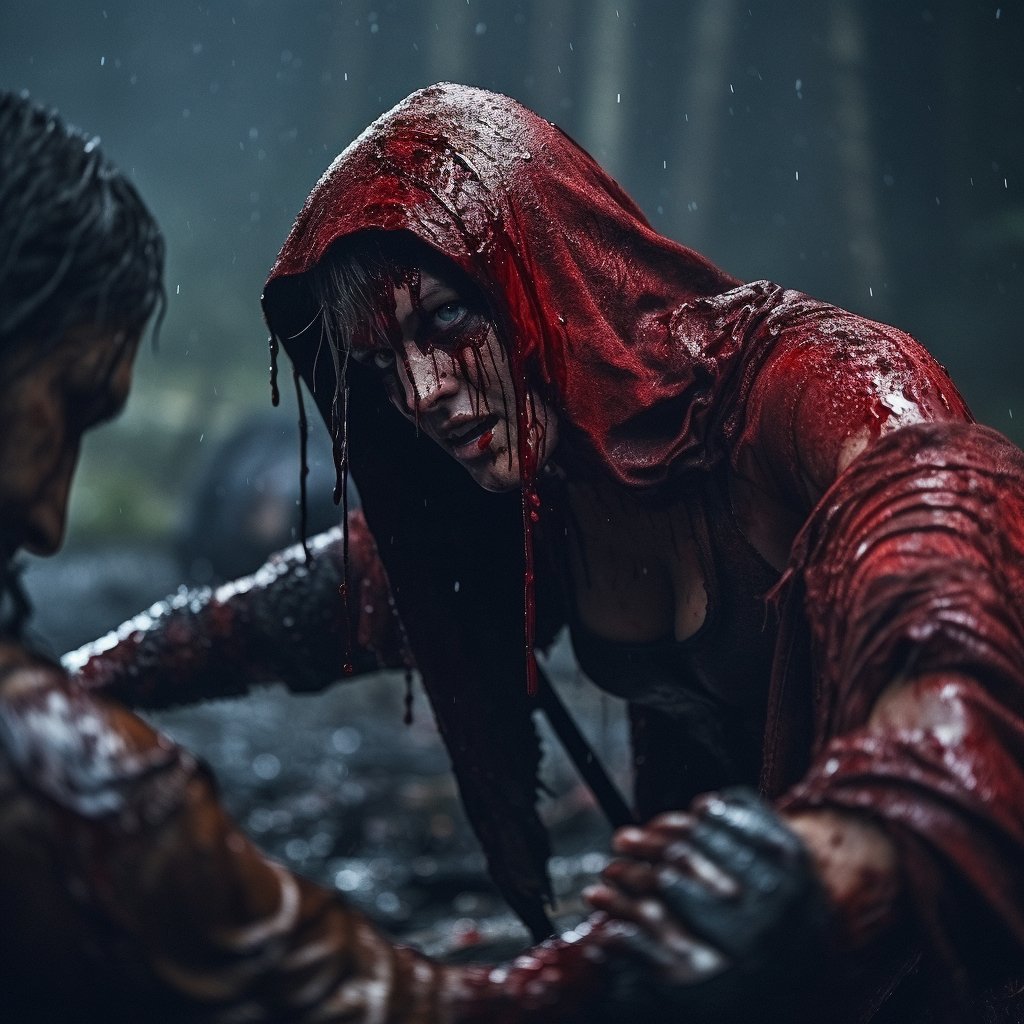 題名『赤ずきんちゃんTHEMOVIE最後の聖戦』🎥🎬️
ありそうなカットじゃない？w
#midjourney #AIart #AIアート