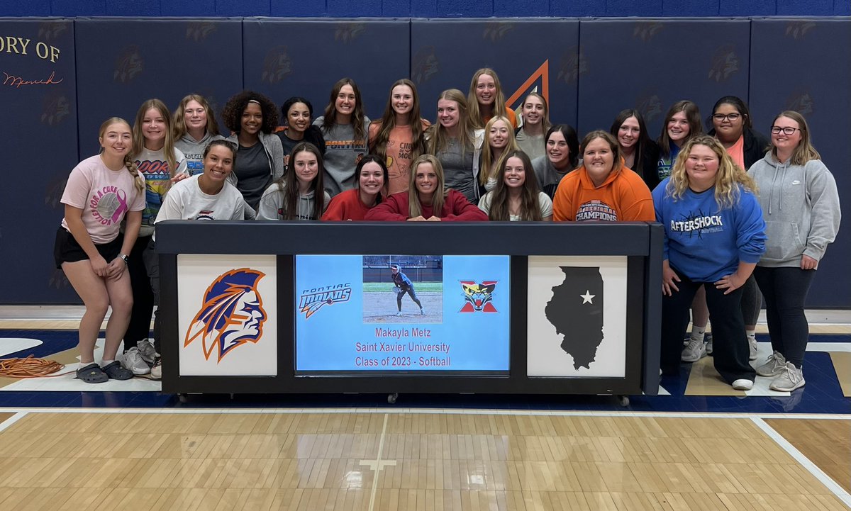 PontiacSoftball's tweet photo. Began practice today by celebrating Makayla Metz for signing to play softball at Saint Xavier University. 

Congratulations Mak! https://t.co/a8aSjF5fLt