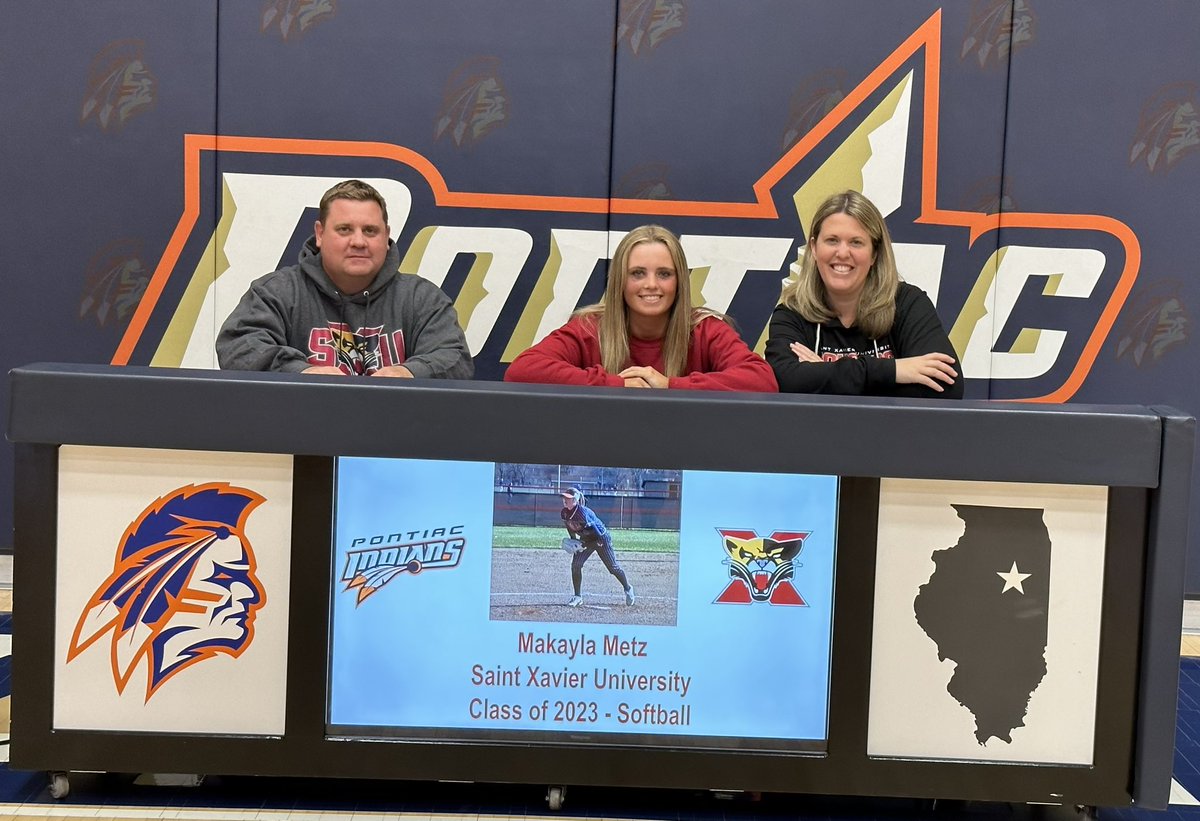 PontiacSoftball's tweet photo. Began practice today by celebrating Makayla Metz for signing to play softball at Saint Xavier University. 

Congratulations Mak! https://t.co/a8aSjF5fLt