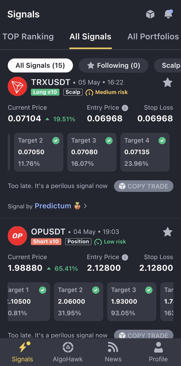 CryptoHawkPro's tweet photo. Our signals have reached many targets. 
See what you misssed? And those are totally free 👌
Join us now at 👉 https://t.co/eAiUoKx0in

#cryptohawk #cryptocurrency #tradingstrategy #tradingsignals #TRX #TRXUSDT #OP #OPUSDT #tradingbot https://t.co/47dc9X8Xc3