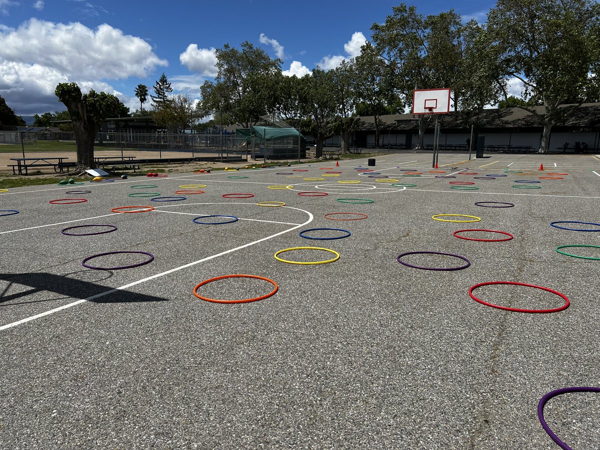 Favorite football game! Hula hoop touchdown 🏈 

Students are in teams working on throwing &amp; catching. It’s a TD when the receiver catches the football &amp; both feet are inside the hula hoop

#physed #elementaryphysed