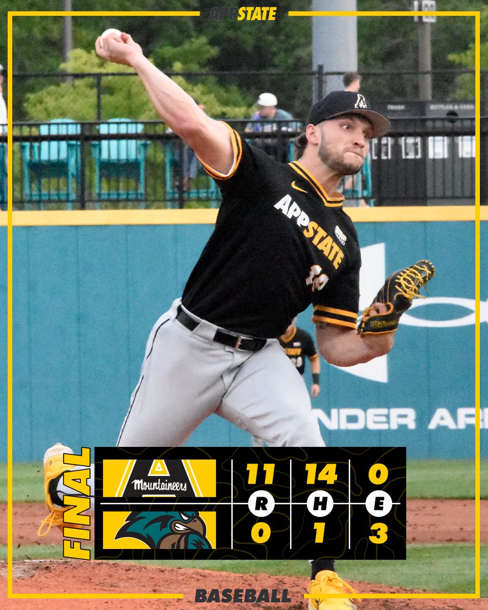 AppBaseball's tweet photo. 𝐒𝐓𝐀𝐓𝐄𝐌𝐄𝐍𝐓 𝐌𝐀𝐃𝐄

App State knocks off No. 8 Coastal Carolina in Conway
⚾️ 1st ranked win since 2020 (No. 24 Wake Forest)
⚾️ Highest ranked win since 2013 (No. 8 NC State)
⚾️ 23 wins on the season are the most since 2013 (30)

#TIGMA https://t.co/s9CAN4UbW8