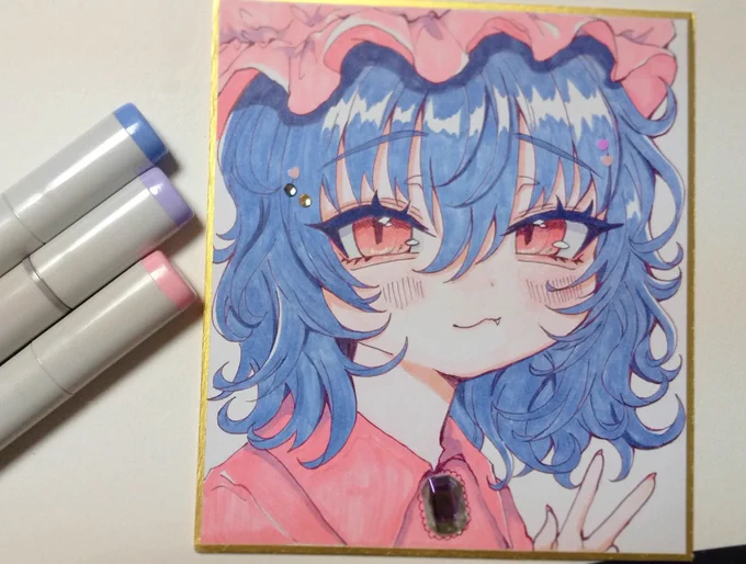 レミリアちゃん色紙かわいく描けました #例大祭20 #東方Project