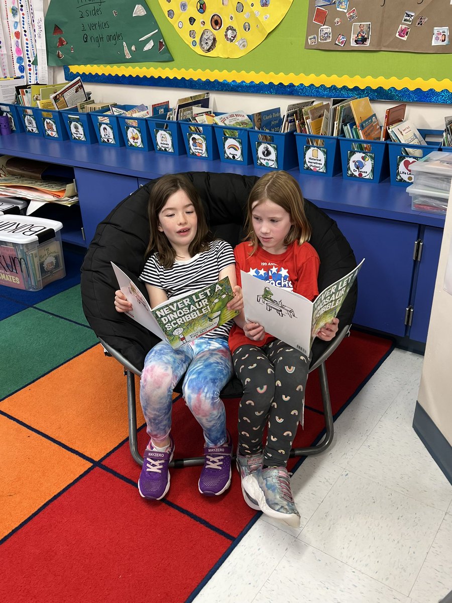 MissBokum's tweet photo. Aprils Scholastic Book Club book was "Never Let A Dinosaur Scribble!" - it was amazing walking around hearing how much their reading has improved this year! https://t.co/Hm85jyRP9L