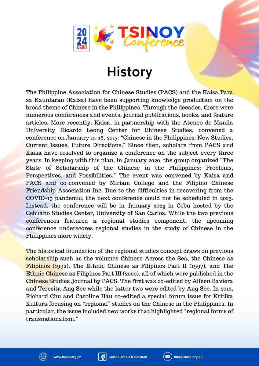 pacs_ph's tweet photo. This conference seeks papers with a regional focus on the study of the Chinese in the Philippines, with a special emphasis on locations outside of Metro Manila. 

For information, visit the event's website: https://t.co/hy1l9Nnm3I https://t.co/HwrMhAMhyo