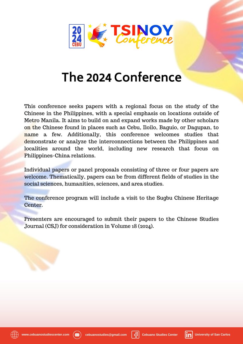 pacs_ph's tweet photo. This conference seeks papers with a regional focus on the study of the Chinese in the Philippines, with a special emphasis on locations outside of Metro Manila. 

For information, visit the event's website: https://t.co/hy1l9Nnm3I https://t.co/HwrMhAMhyo