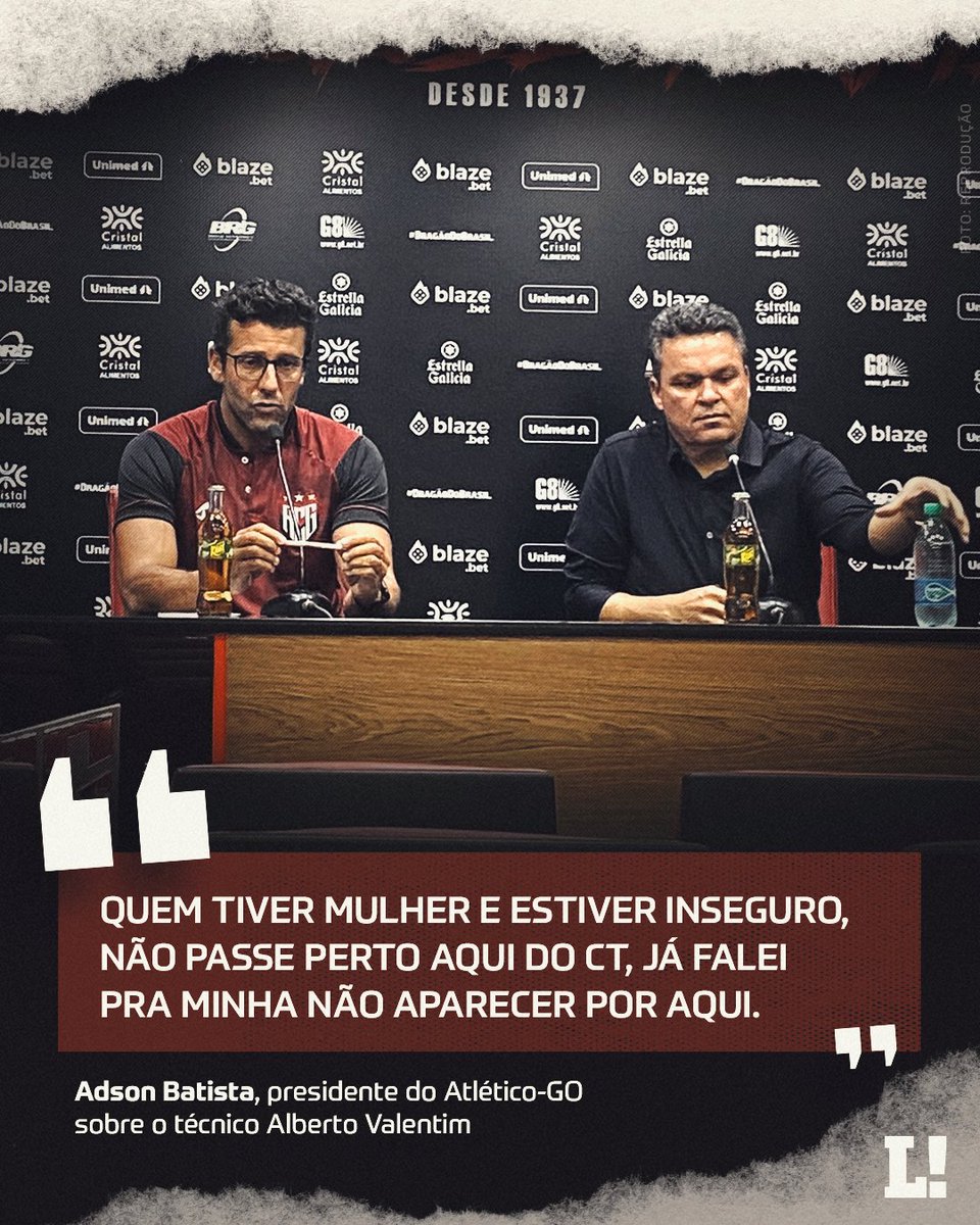lancenet's tweet photo. IH! METEU ESSA? 🐉🤔
Na apresentação do novo técnico, o presidente do Atlético-GO meteu esse singelo elogio ao Alberto Valentim ao fim da coletiva. ⚫🔴😂
#atléticogo #albertovalentim #técnico https://t.co/4UQt3k9V3k