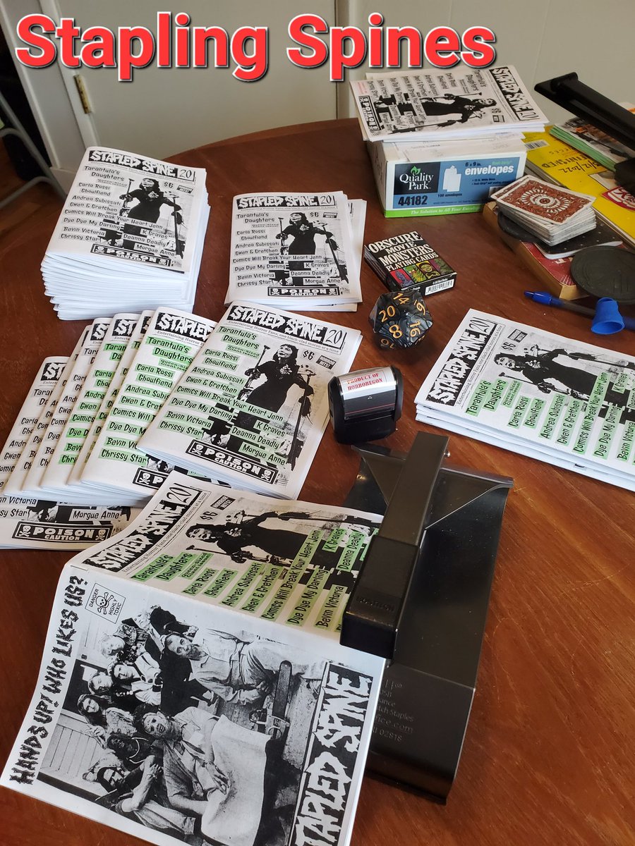Stapled Spine Fanzine (@stapledspine) on Twitter photo Day job is done. Hobby "job" is full tilt! Contributor copies and issues for <a href="/cosmicmonkey/">Cosmic Monkey Comics</a> tomorrow morning!
#HorrOregon #OregonMade #portlandzines #horrorzine #TarantulaGhoul #MutantFam Day job is done. Hobby "job" is full tilt! Contributor copies and issues for <a href="/cosmicmonkey/">Cosmic Monkey Comics</a> tomorrow morning!
#HorrOregon #OregonMade #portlandzines #horrorzine #TarantulaGhoul #MutantFam