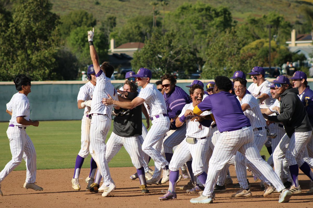 CLUSports's tweet photo. WALKOFF!! Kingsmen storm back and take game one from Chapman 8-7! Down 7-3, the Kingsmen scored 5 runs in the ninth! On Senior Day! #OwnTheThrone https://t.co/hEgq5cdZ0z