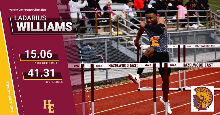 CoachBobbyCole2's tweet photo. Congratulations to our Varsity and JV 110 and 300 Hurdles Conference Champions, Ladarius Williams (senior) and Bobby Cole III (freshman). As a team, we placed 2nd overall on the varsity and JV levels. Keep working. https://t.co/6kJ7qRlVkx